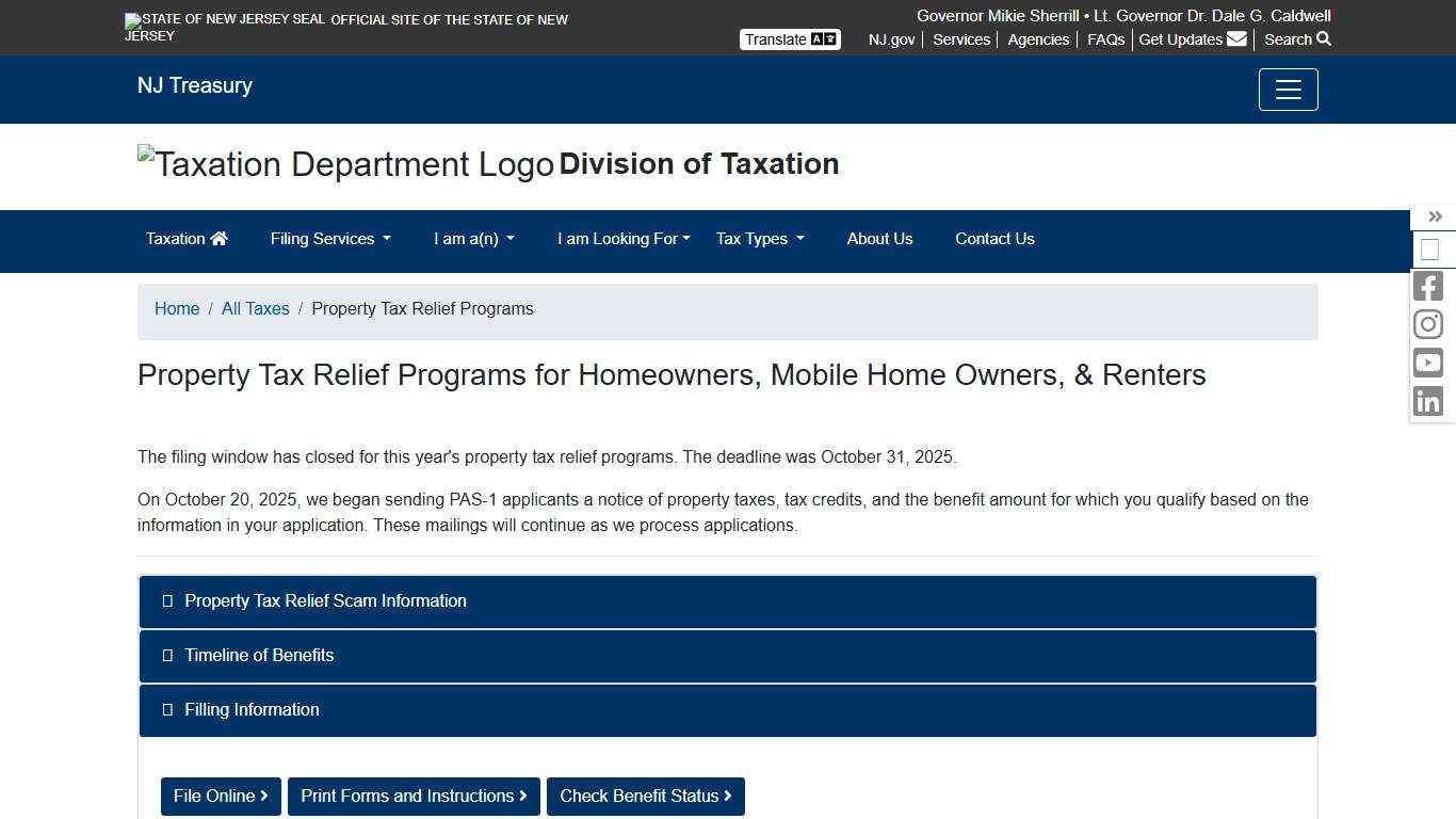 NJ Division of Taxation - Property Tax Relief Programs